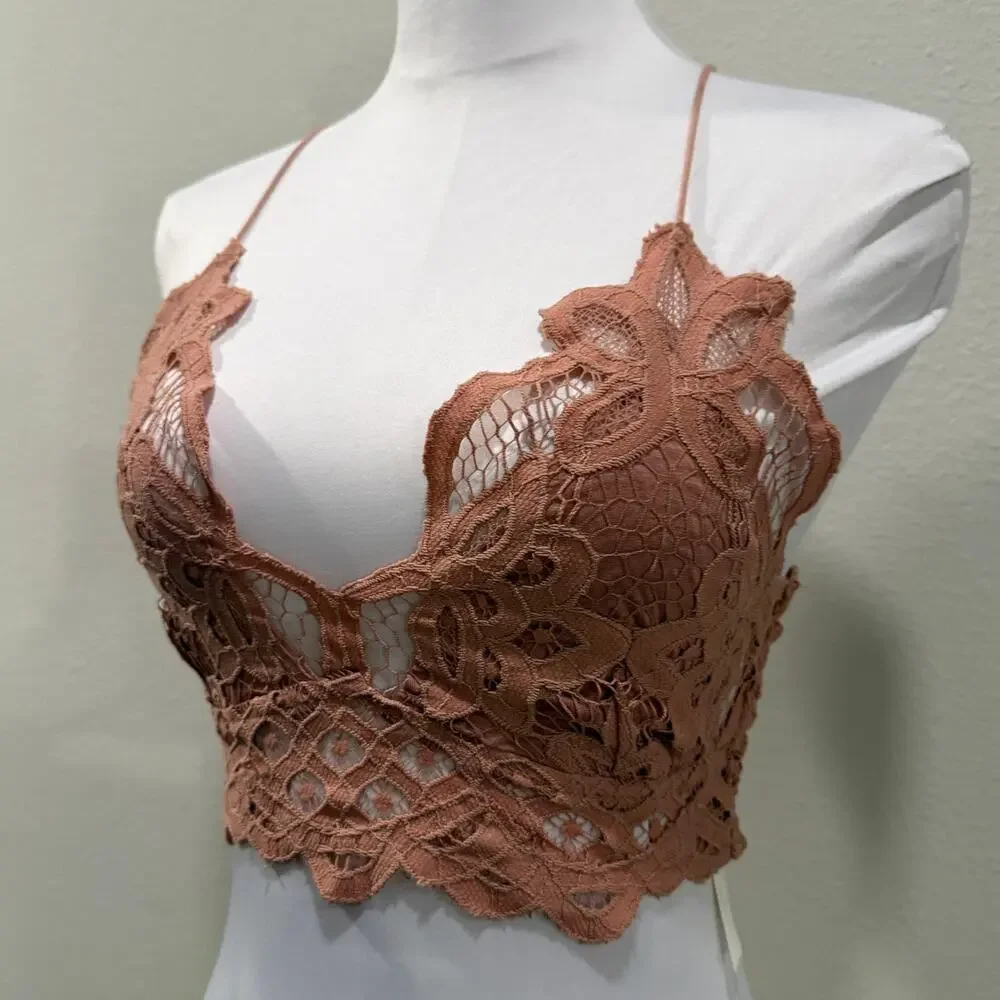 Free People Adella Bralette Copper Rusty Rose Small Coquette Festival Romantic